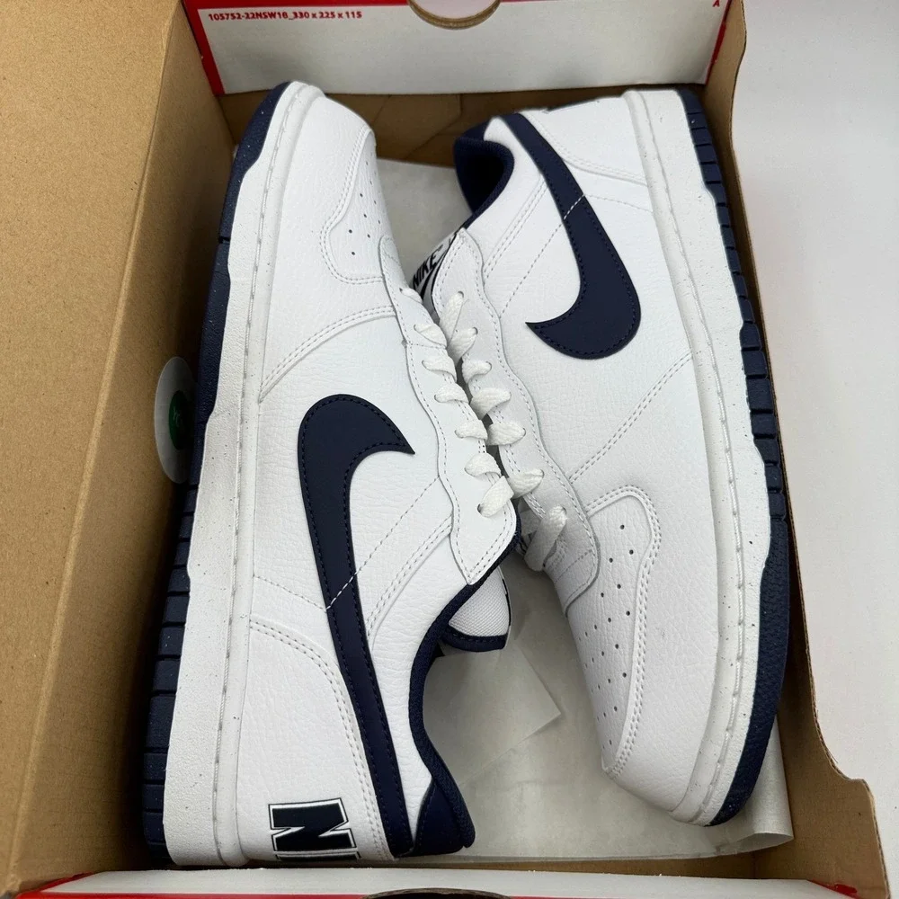 Nike Big Nike Low Shoes Mens Size 11.5 White Midnight Navy Basketball 355152-140